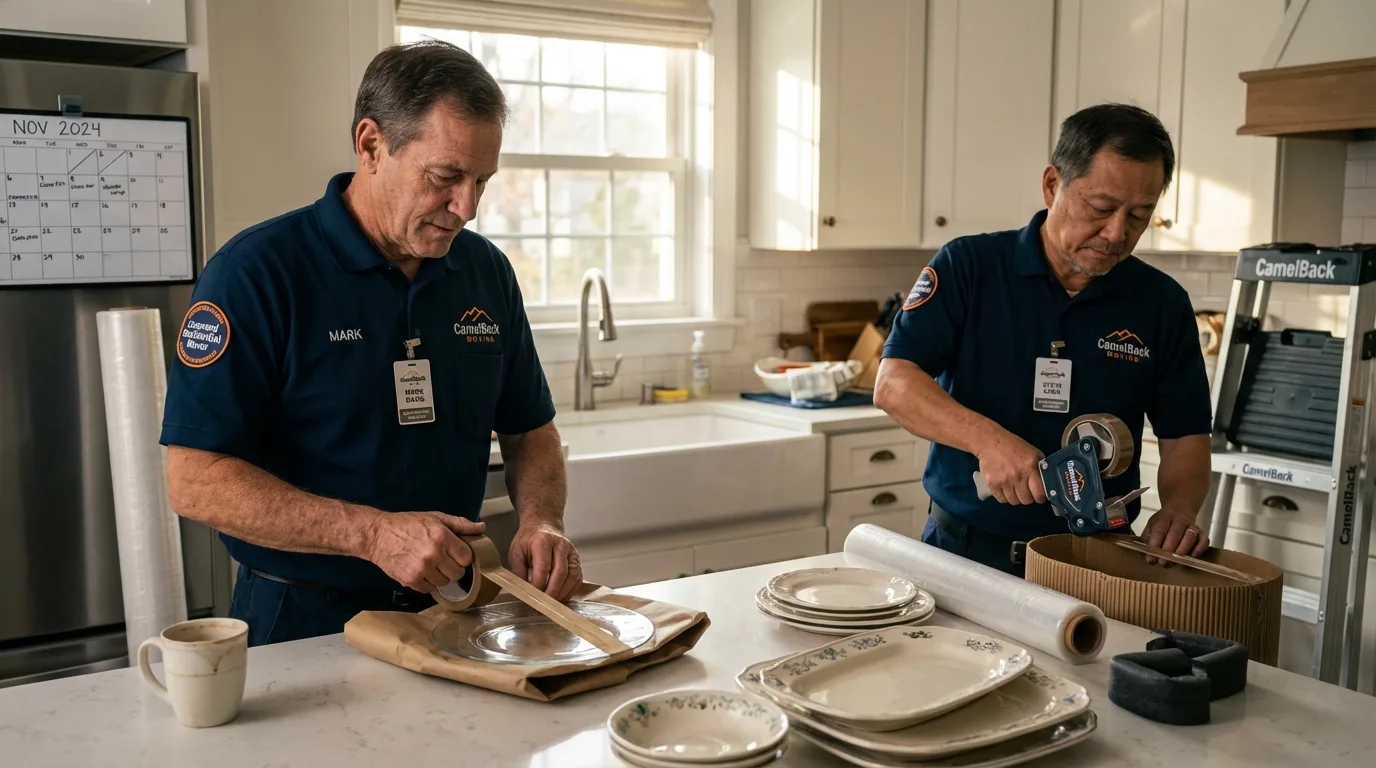 Professional crew packing kitchen dishware in Brownsburg, IN